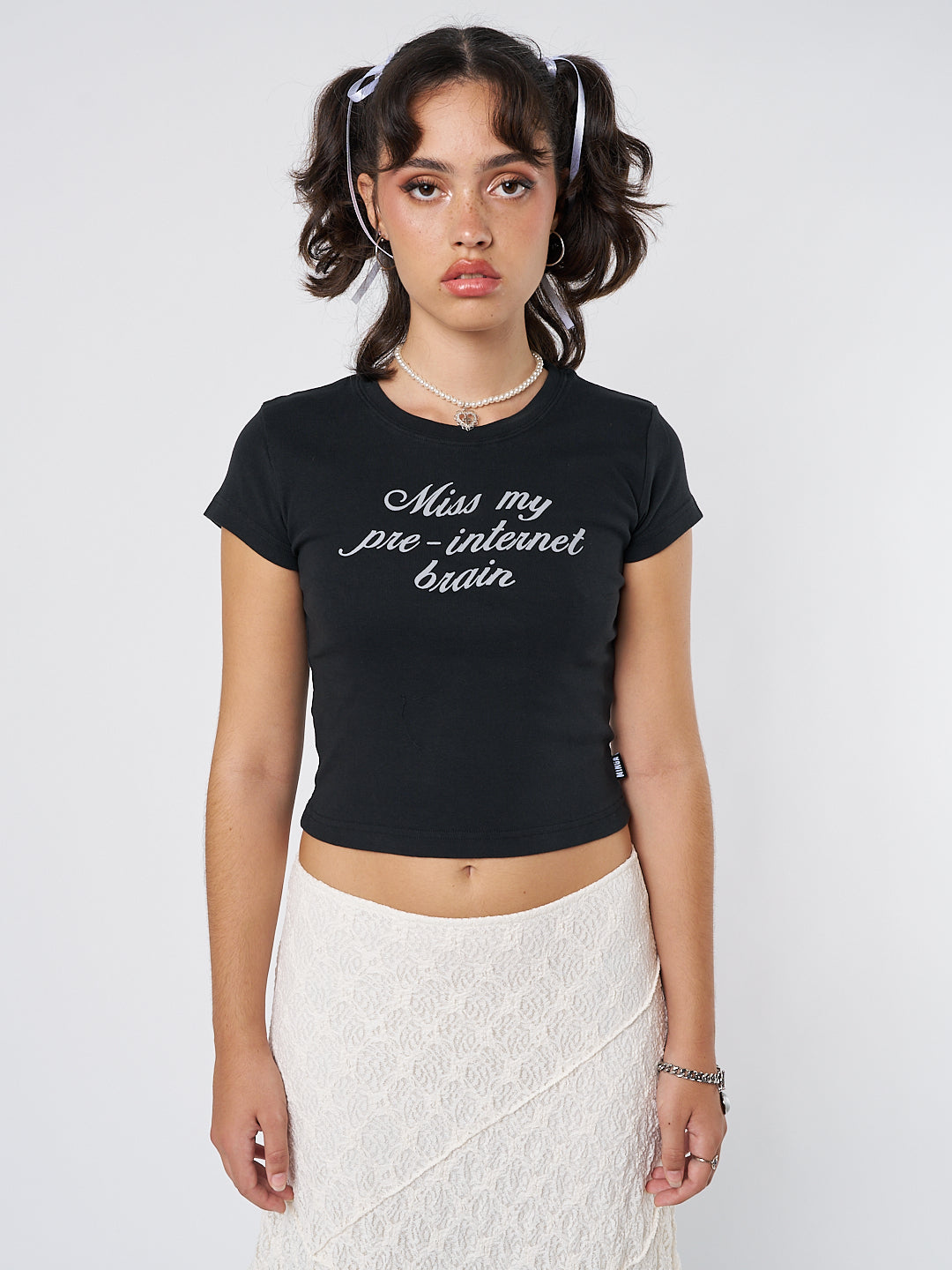 Internet Brain Black Baby Tee | Minga London