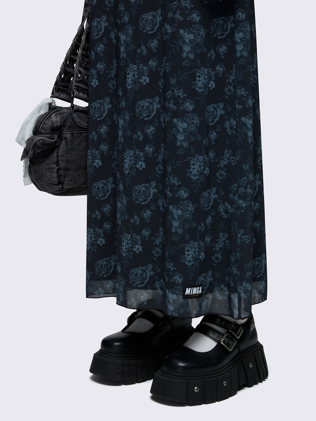 Grey Floral Mesh Cami Maxi Dress - Grunge Clothing at Minga