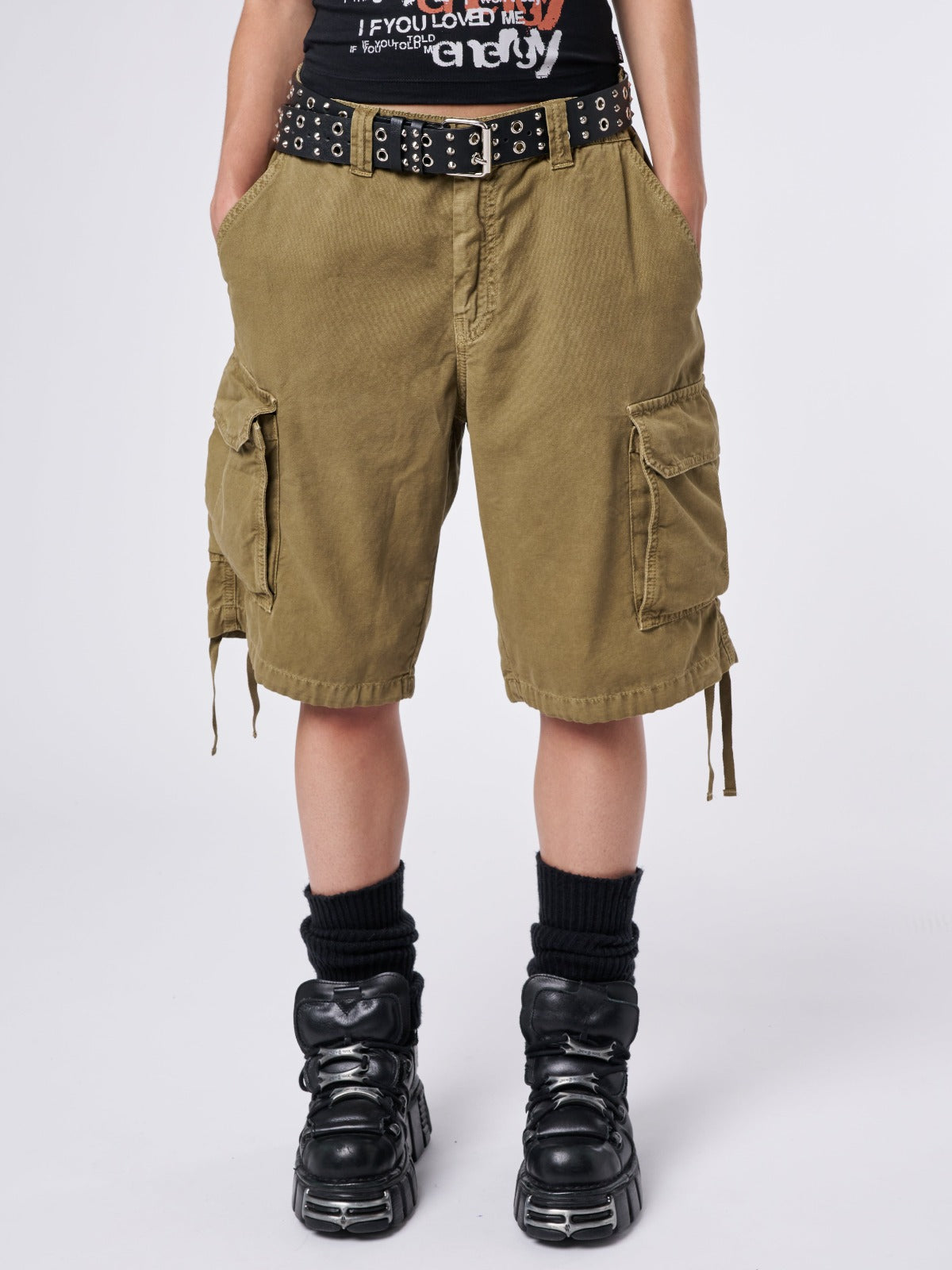 Issa Beige Long Cargo Shorts - Minga London