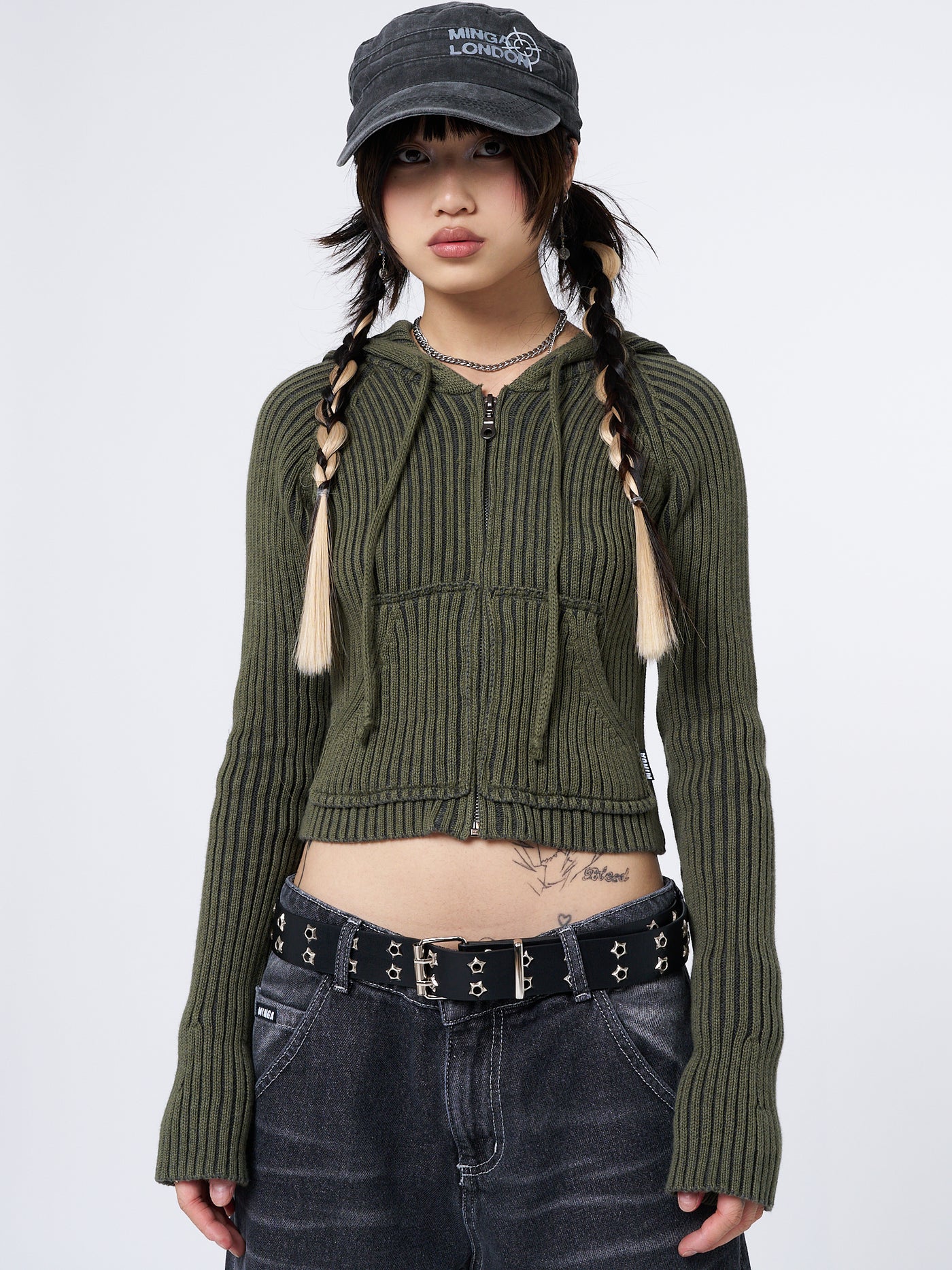 Jinx Green Cropped Zip Hoodie Cardigan - Minga London