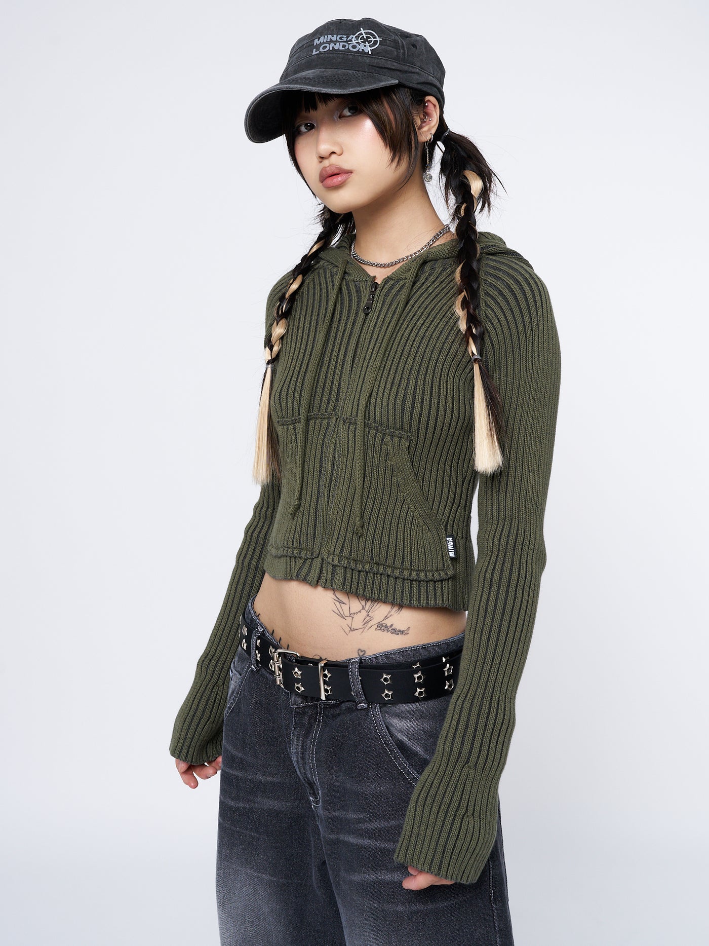 Jinx Green Cropped Zip Hoodie Cardigan - Minga London