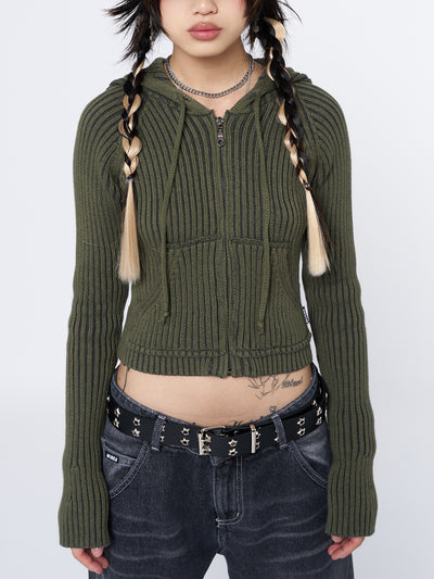 Jinx Green Cropped Zip Hoodie Cardigan - Minga London