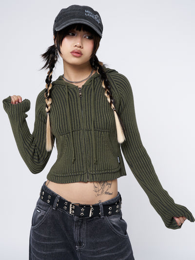 Jinx Green Cropped Zip Hoodie Cardigan - Minga London