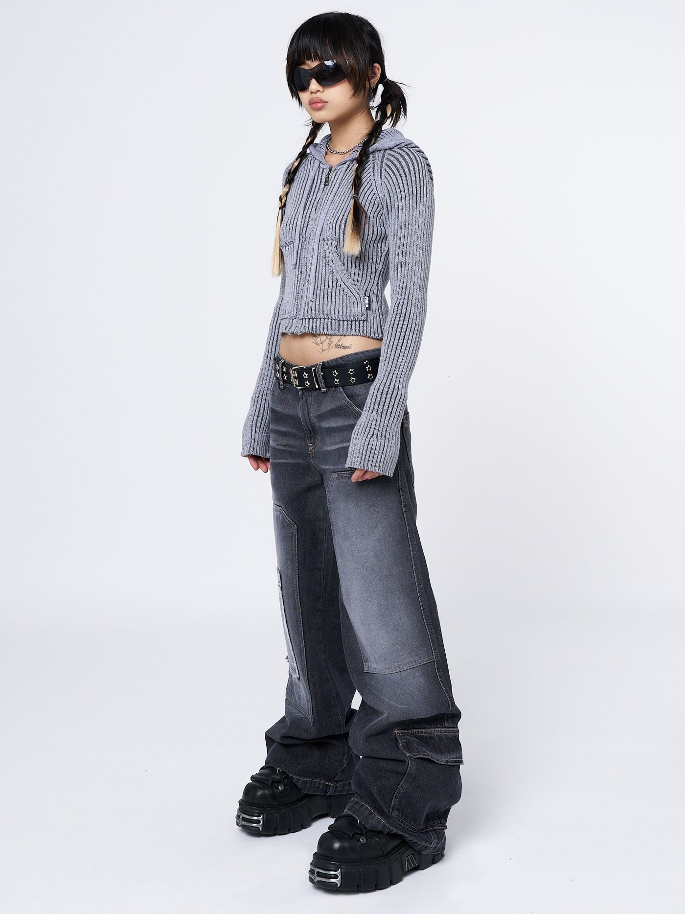 Jinx Grey Cropped Zip Hoodie Cardigan - Minga London