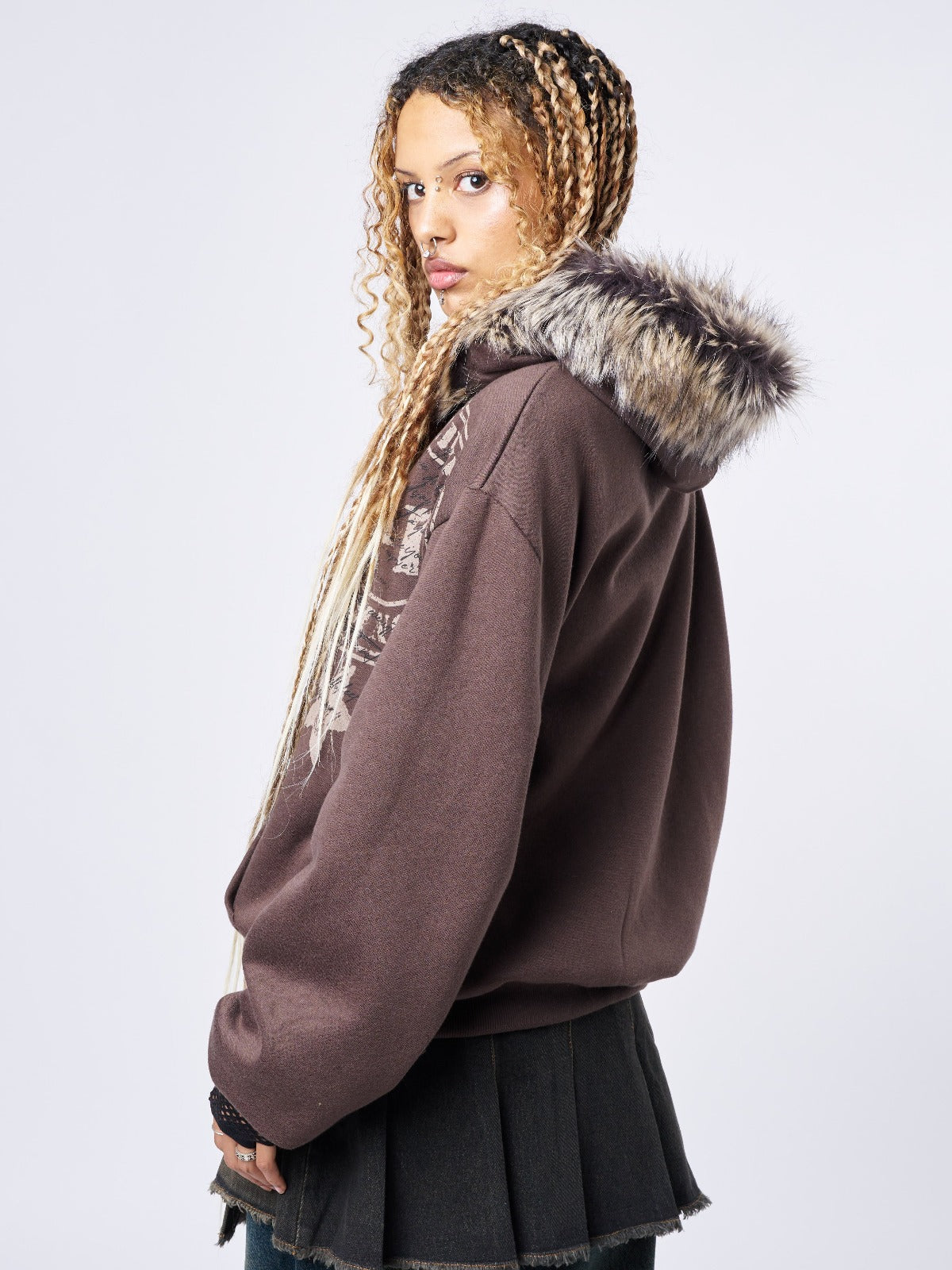 Kiara Faux Fur Neck Zip Up Hoodie