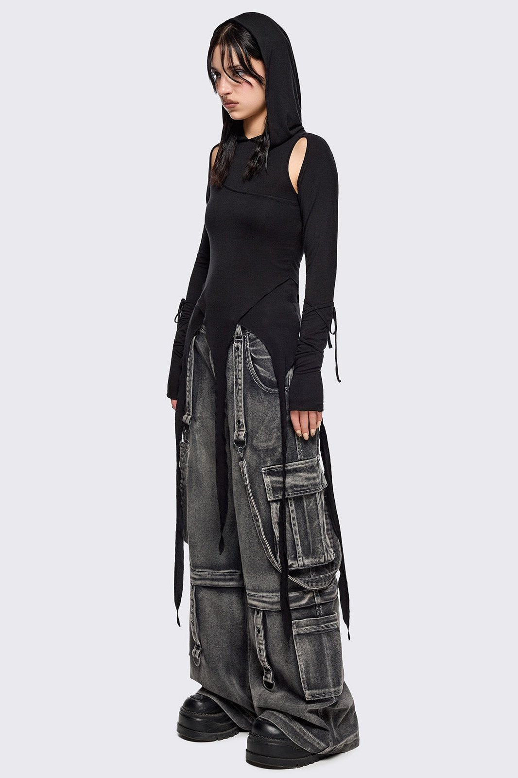 トップス Minga London spikey setup Cut-Out Asymmetrical Hooded Top with Thumb Holes | Minga London