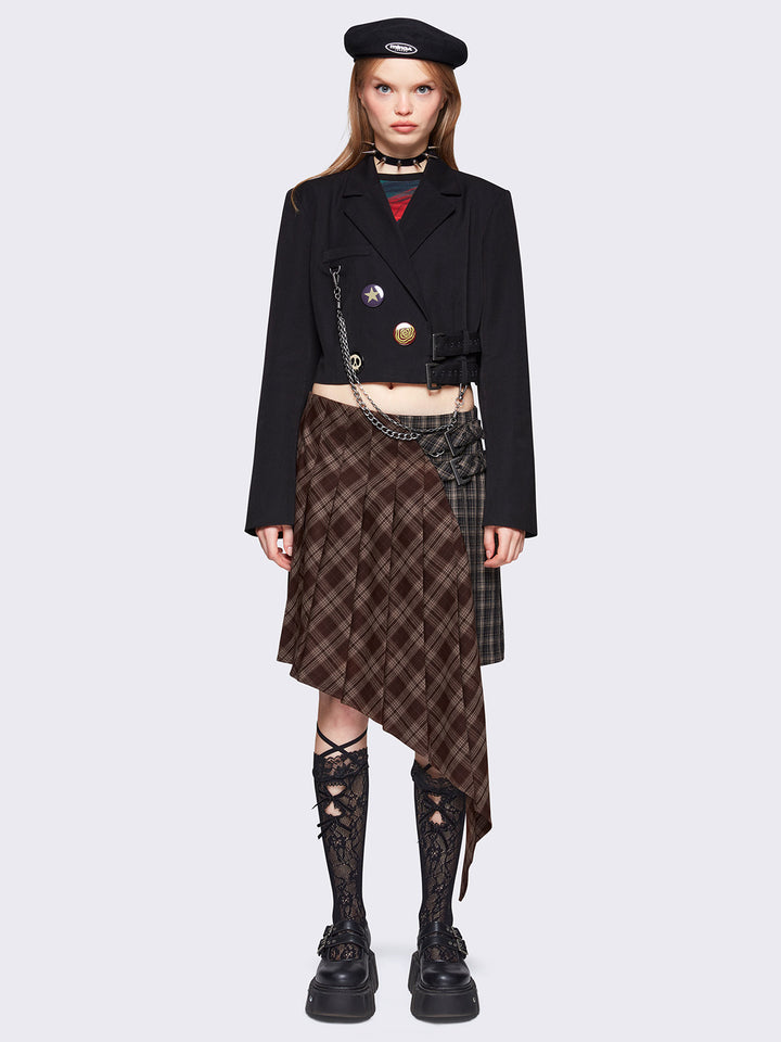 Midi Skirt Asymmetrical Skirt Definition Brown Plaid Tartan