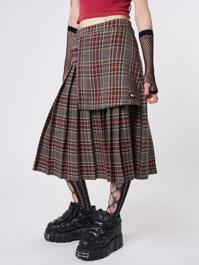 Laurie Pleated Tartan Midi Skirt - Minga London