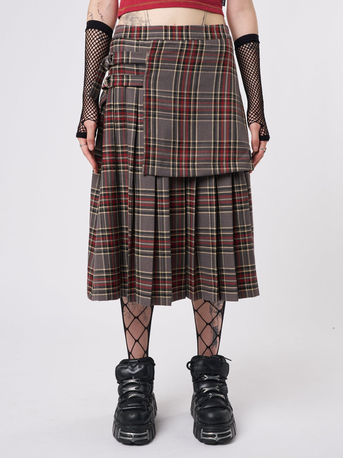Laurie Pleated Tartan Midi Skirt | Minga London