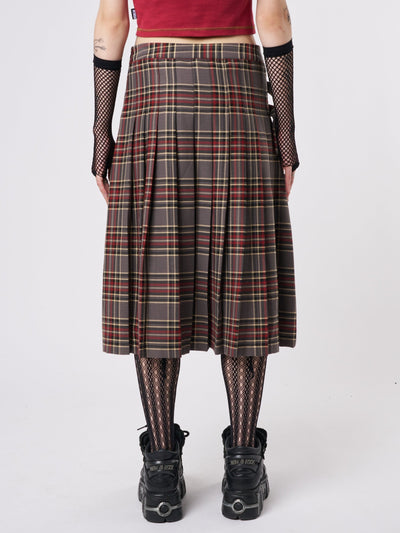 Laurie Pleated Tartan Midi Skirt - Minga London