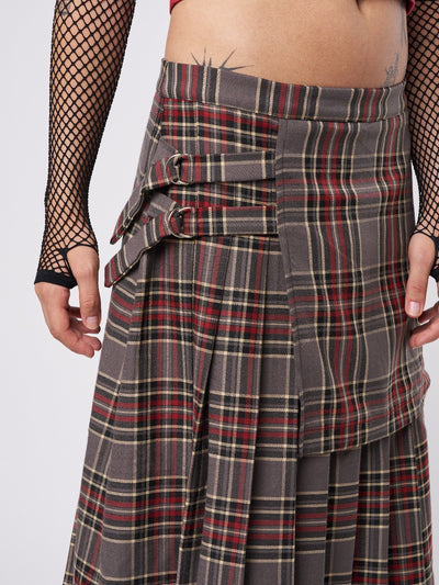 Laurie Pleated Tartan Midi Skirt - Minga London
