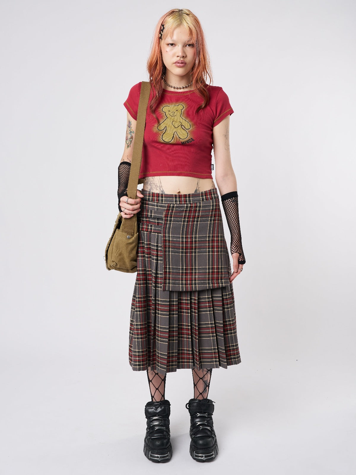 Laurie Pleated Tartan Midi Skirt - Minga London