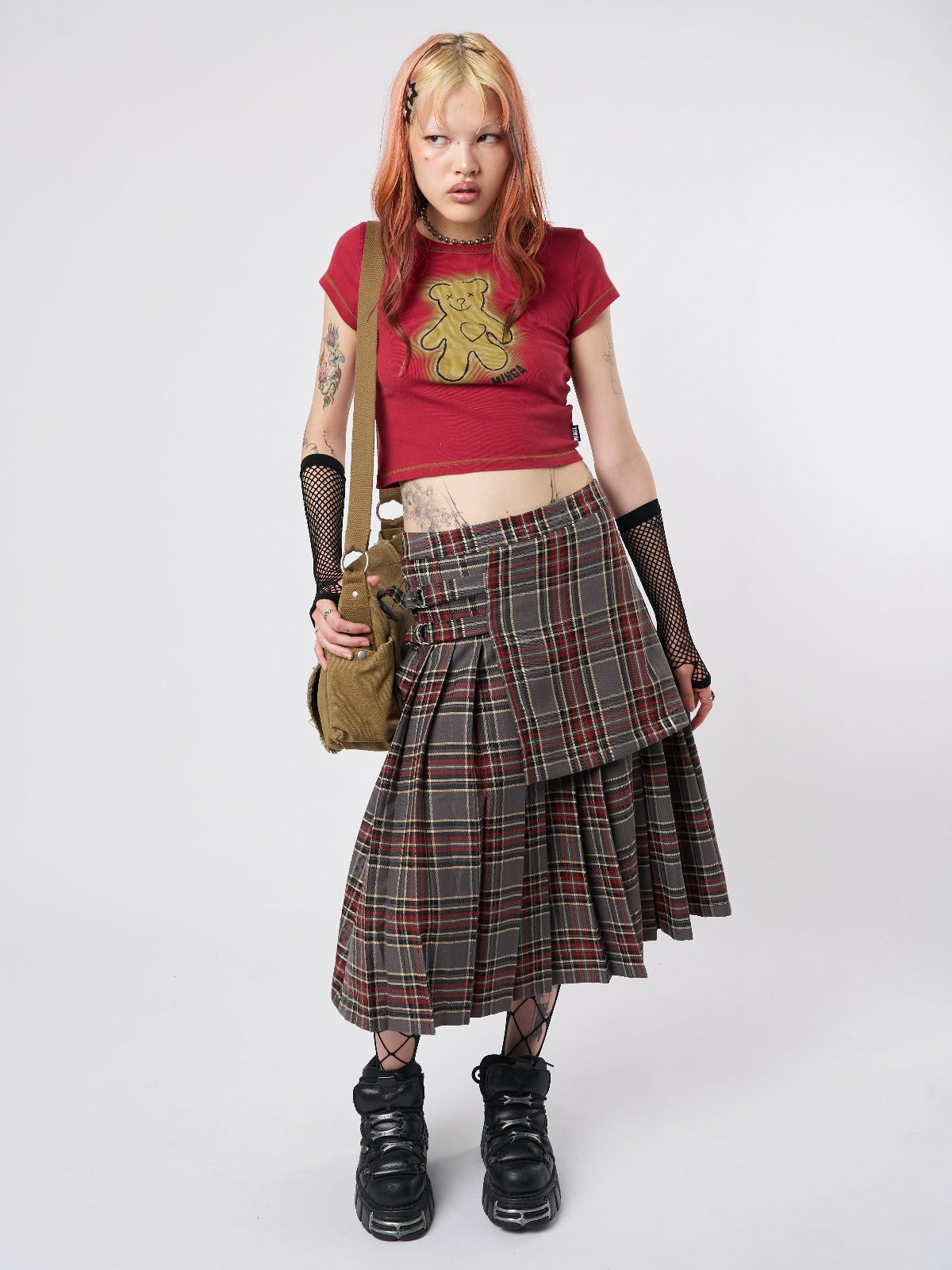 Laurie Pleated Tartan Midi Skirt - Minga London