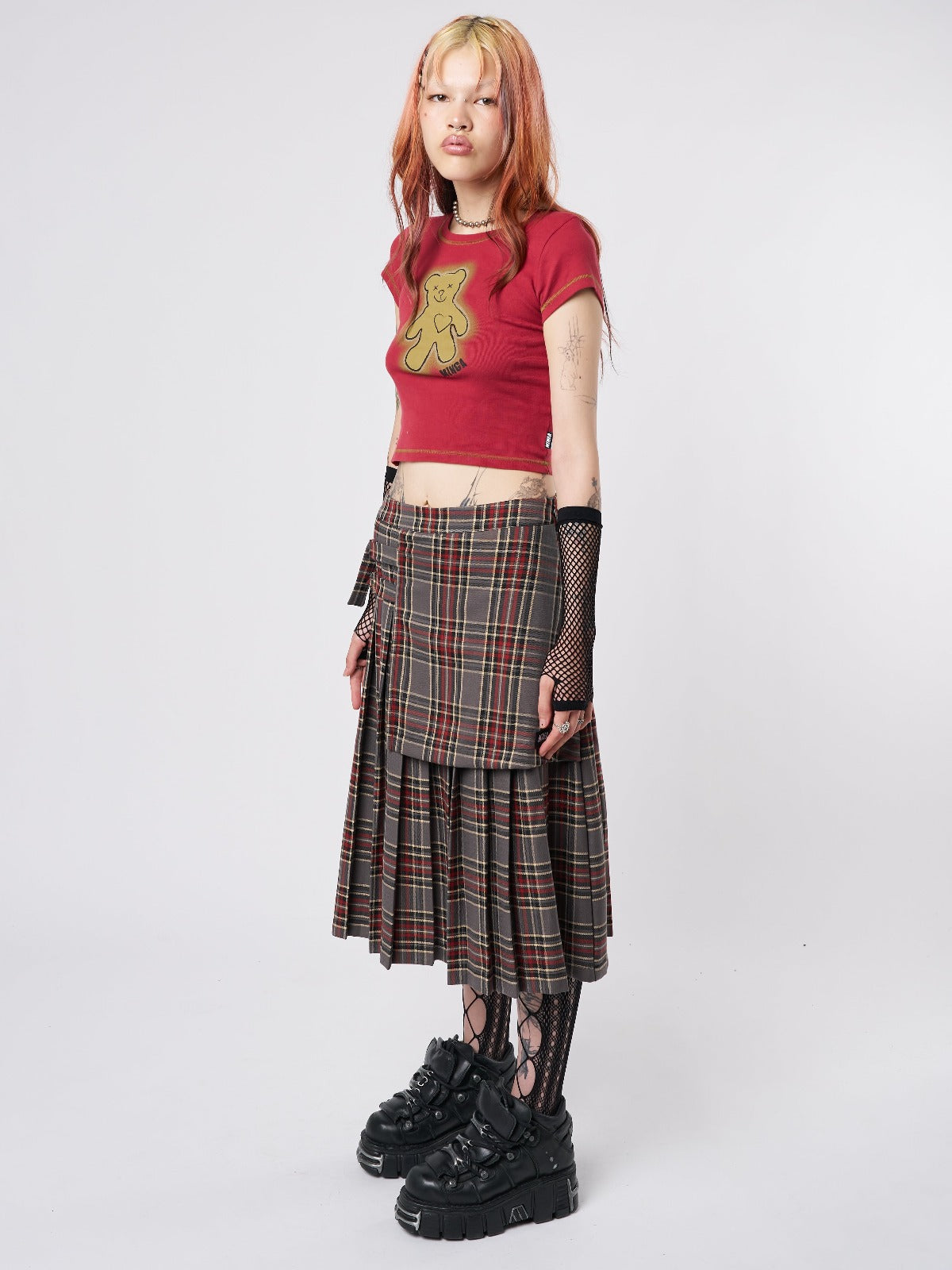 Laurie Pleated Tartan Midi Skirt - Minga London