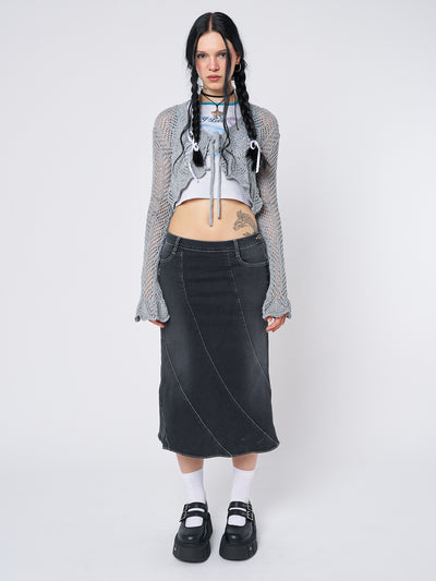 Leia Flared Denim Midi Skirt - Minga London
