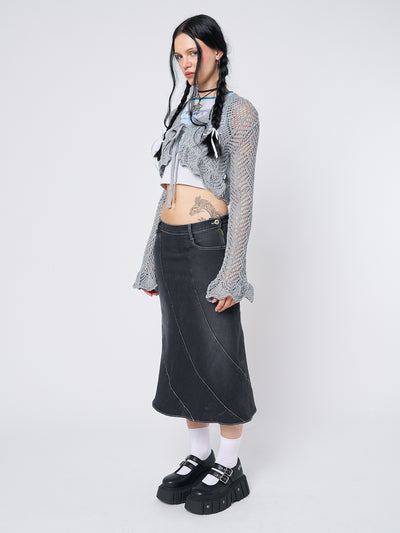 Leia Flared Denim Midi Skirt - Minga London