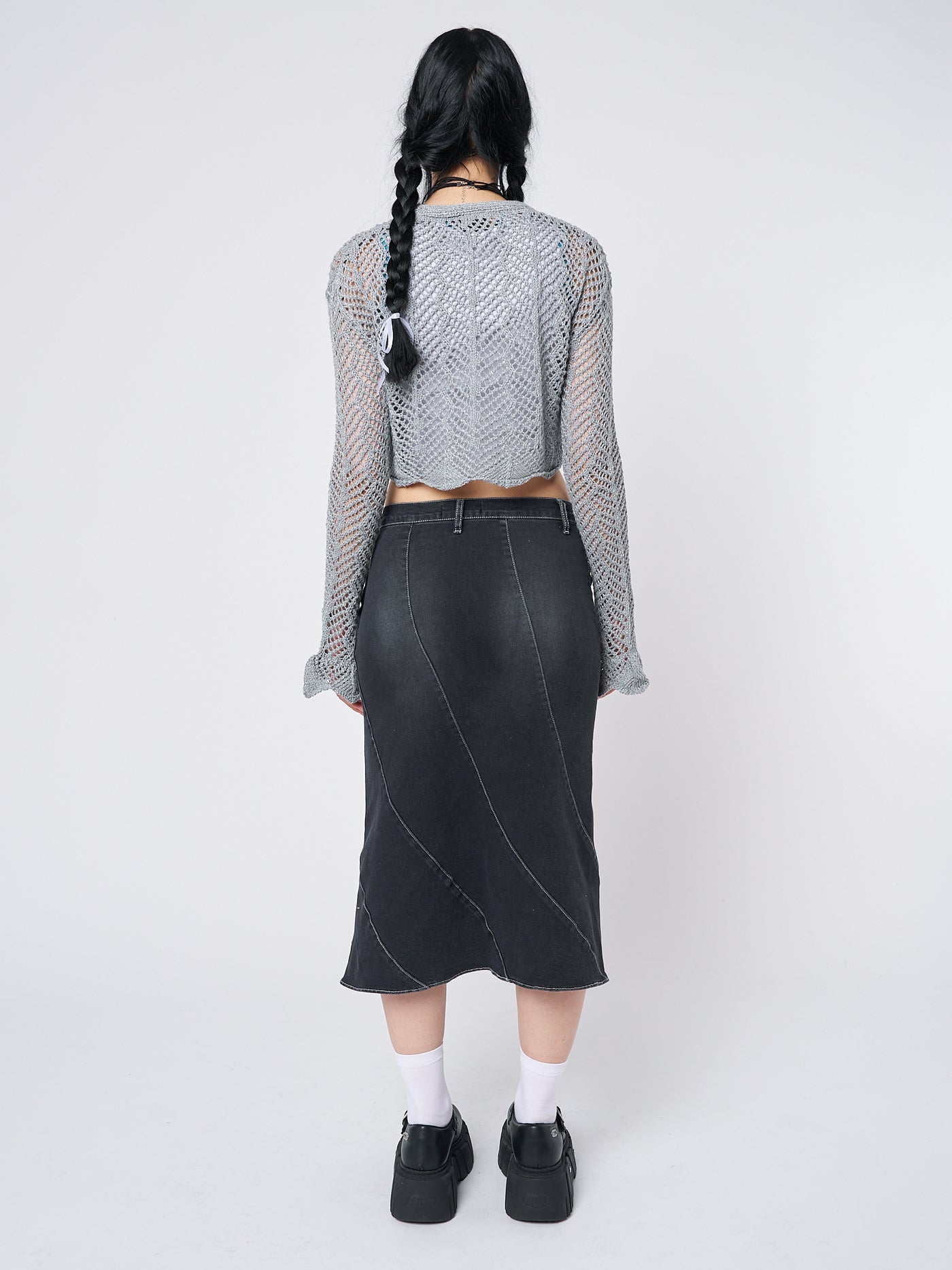 Leia Flared Denim Midi Skirt - Minga London