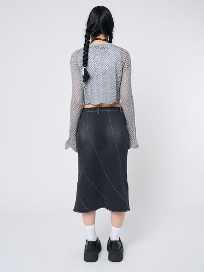 Leia Flared Denim Midi Skirt - Minga London