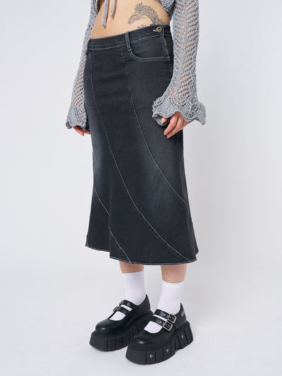 Leia Flared Denim Midi Skirt - Minga London
