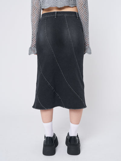 Leia Flared Denim Midi Skirt - Minga London