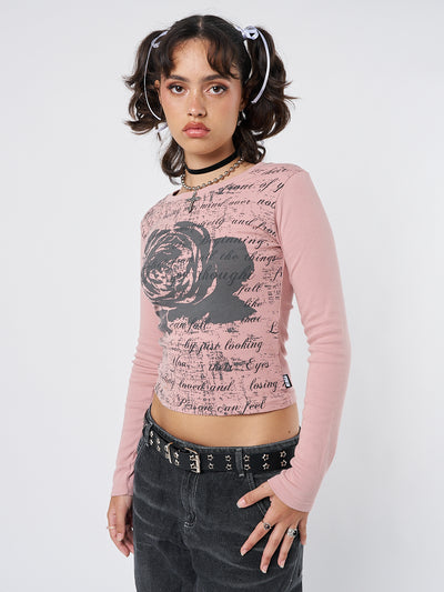 Lost Rose Pale Pink Graphic Top - Minga London
