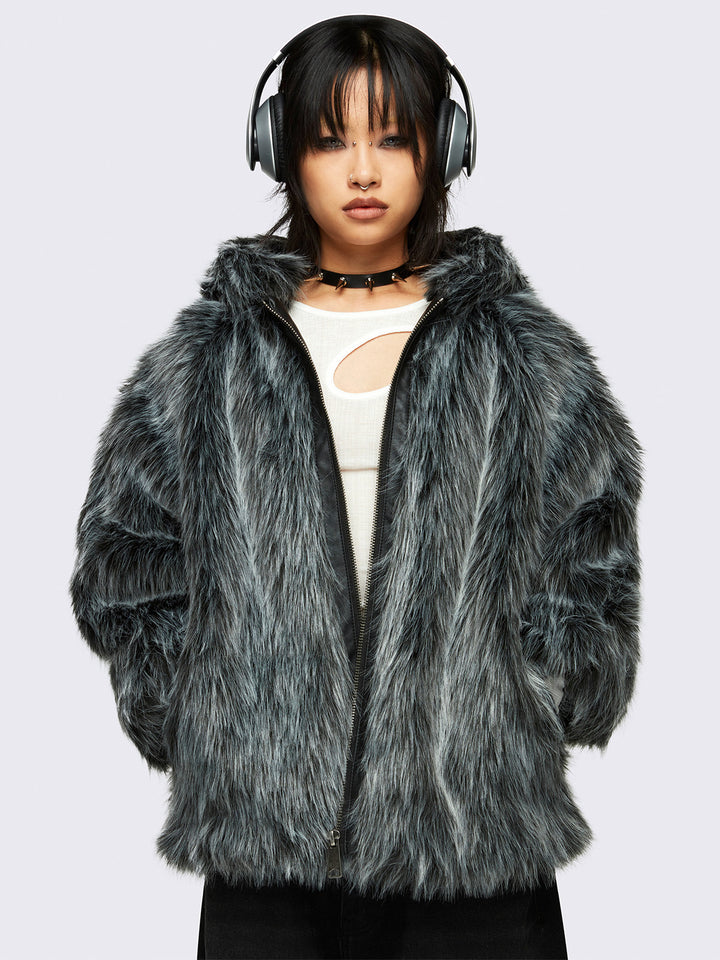 【タグ付き】BOHEMSEO CLOUD FUR JACKET HIGH NECK FUR ZIP UP JACKET, BLACK | bohemseo