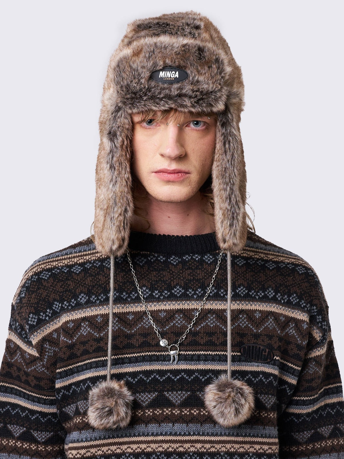 Fluffy Trapper Hat Cozy Brown Faux Fur for Winter Warmth Minga London
