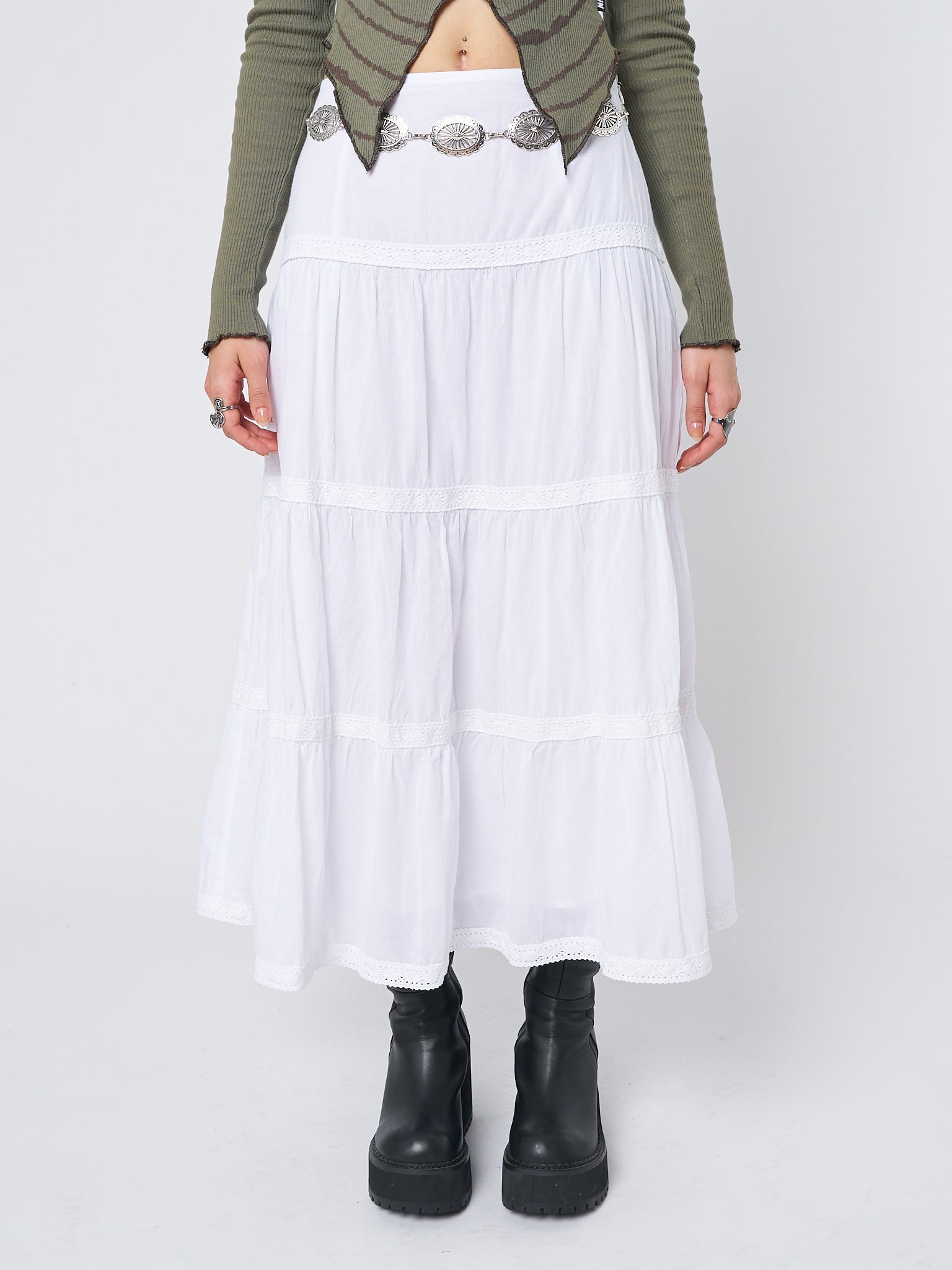 Snow White Ruffle Lace Maxi Skirt - Minga London
