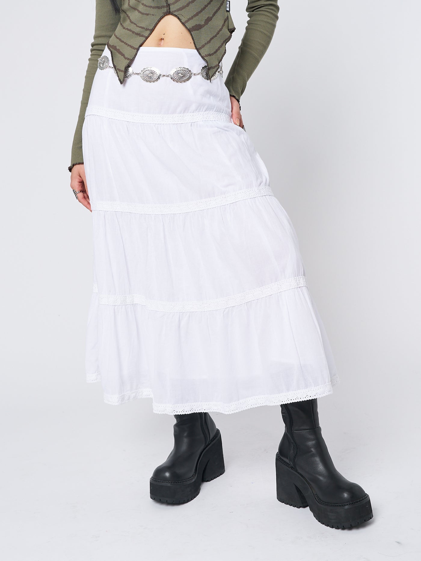 Snow White Ruffle Lace Maxi Skirt - Minga London