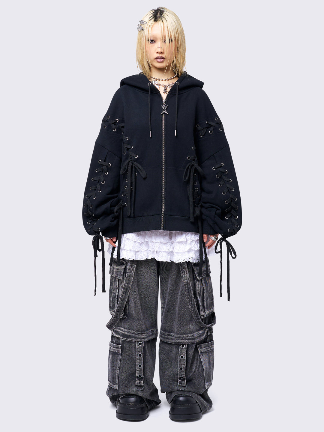 その他 miya Mia-black-zip-up-hoodie-