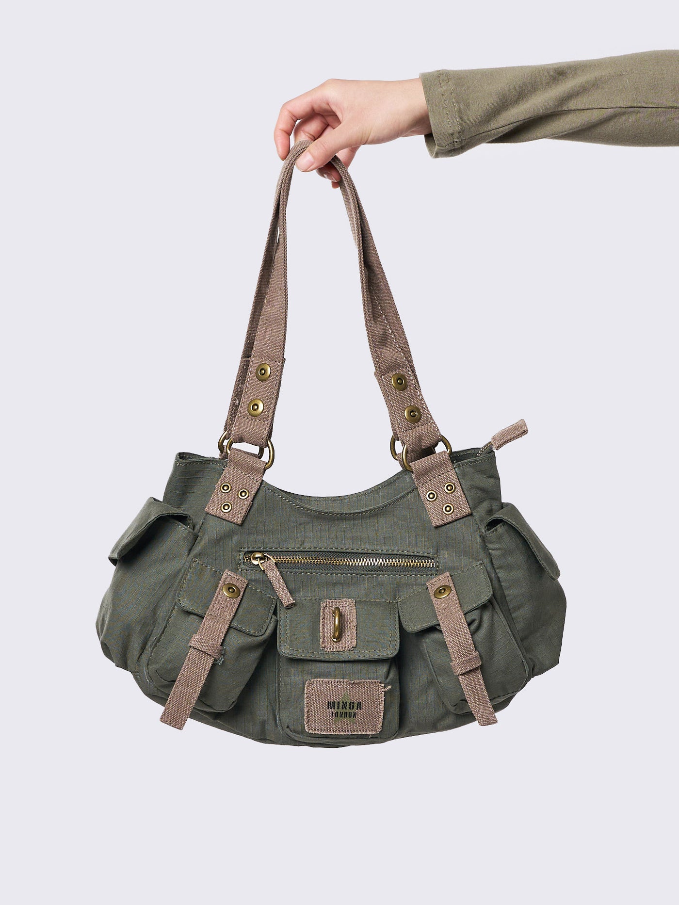 Green Utility Multi Pocket Shoulder Bag Grunge Vibes in