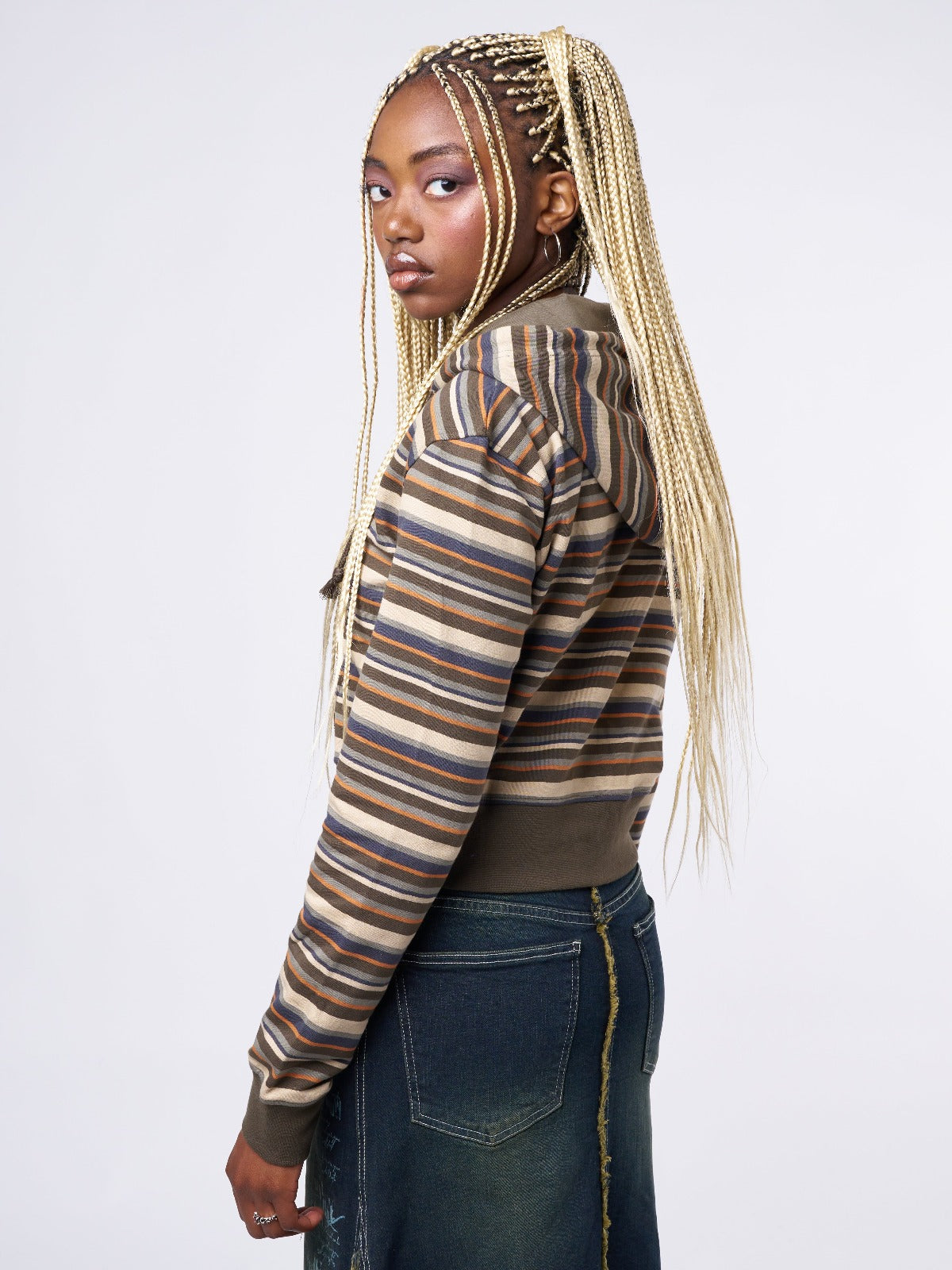 Minga Striped Cropped Zip Up Hoodie