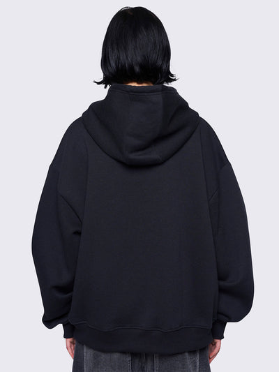 Zip up hoodie jacket in black with Sigilism graphic front embroidery and Drawstring hood.