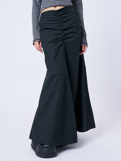 Morticia Black Ruched Maxi Skirt