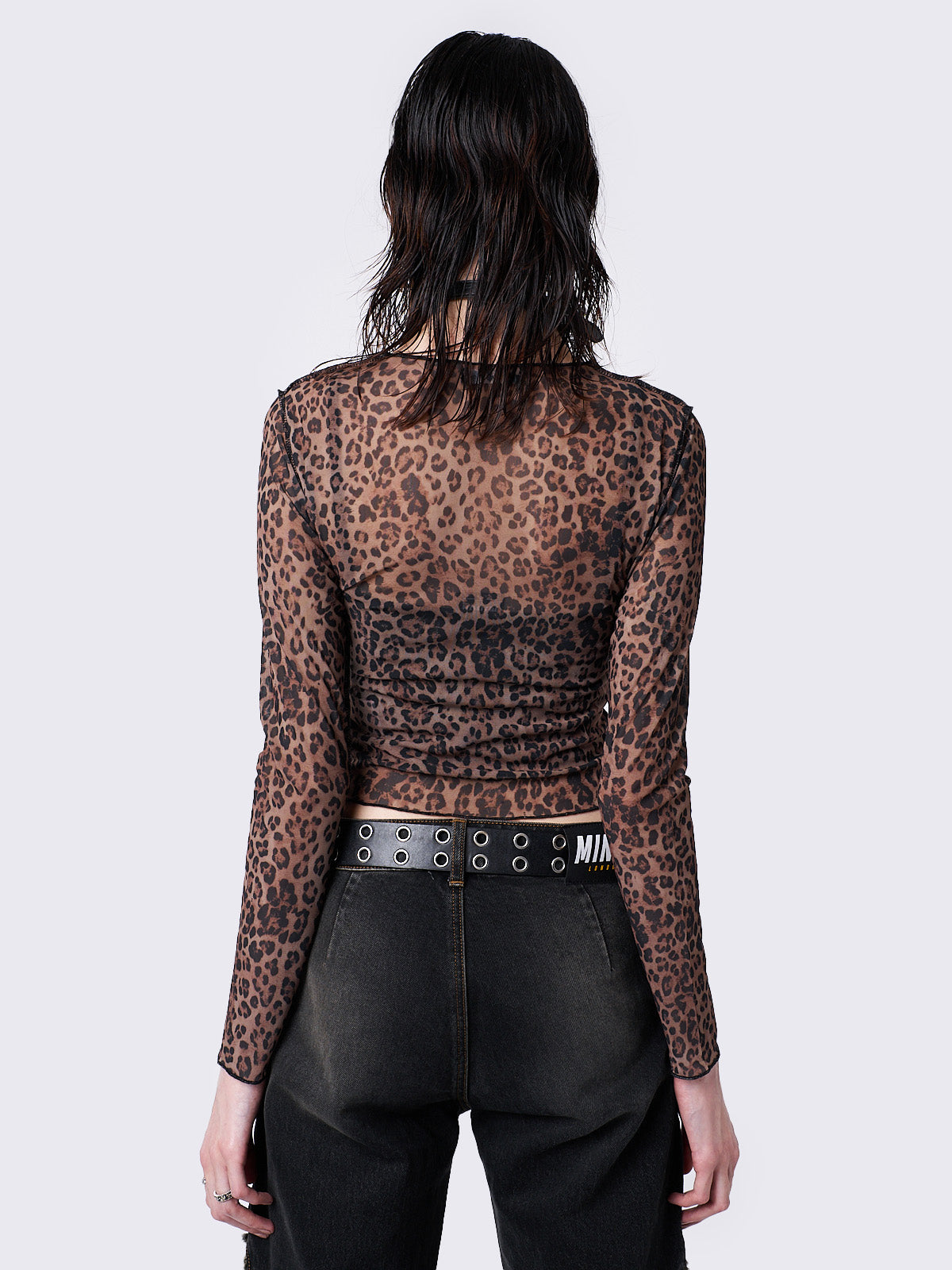 Leopard Mesh Long Sleeve Top - Y2k 00s Clothing