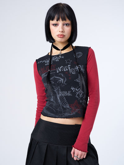 No Silence Red & Black Graphic Top