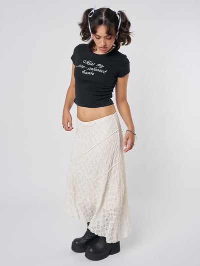 Nolia Cream Lace Asymmetric Midi Skirt - Minga London