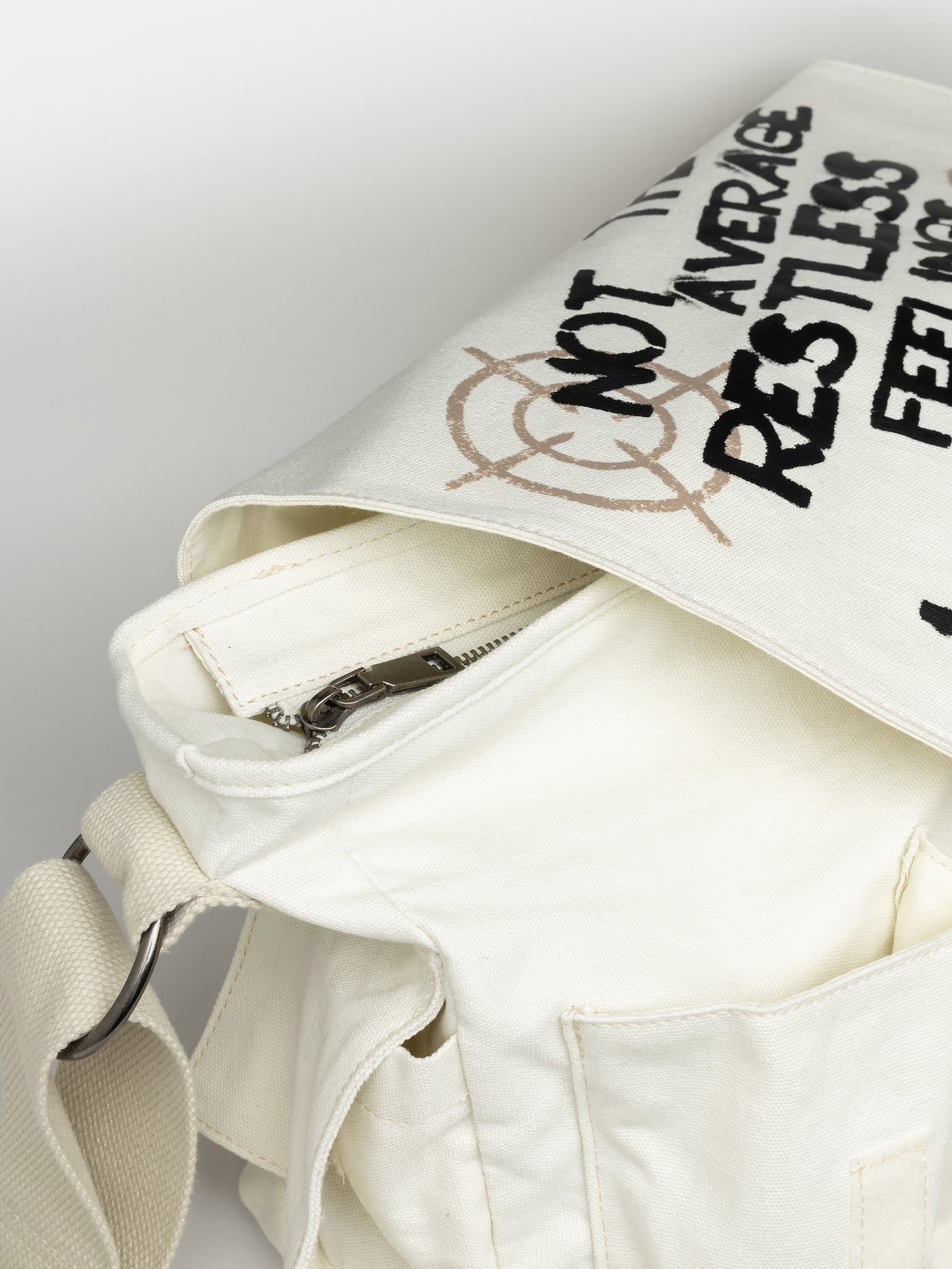 Non Stop White Canvas Messenger Bag - Minga London