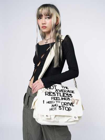 Non Stop White Canvas Messenger Bag - Minga London