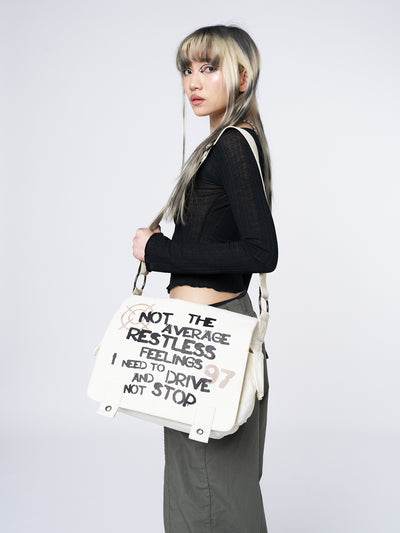 Non Stop White Canvas Messenger Bag - Minga London