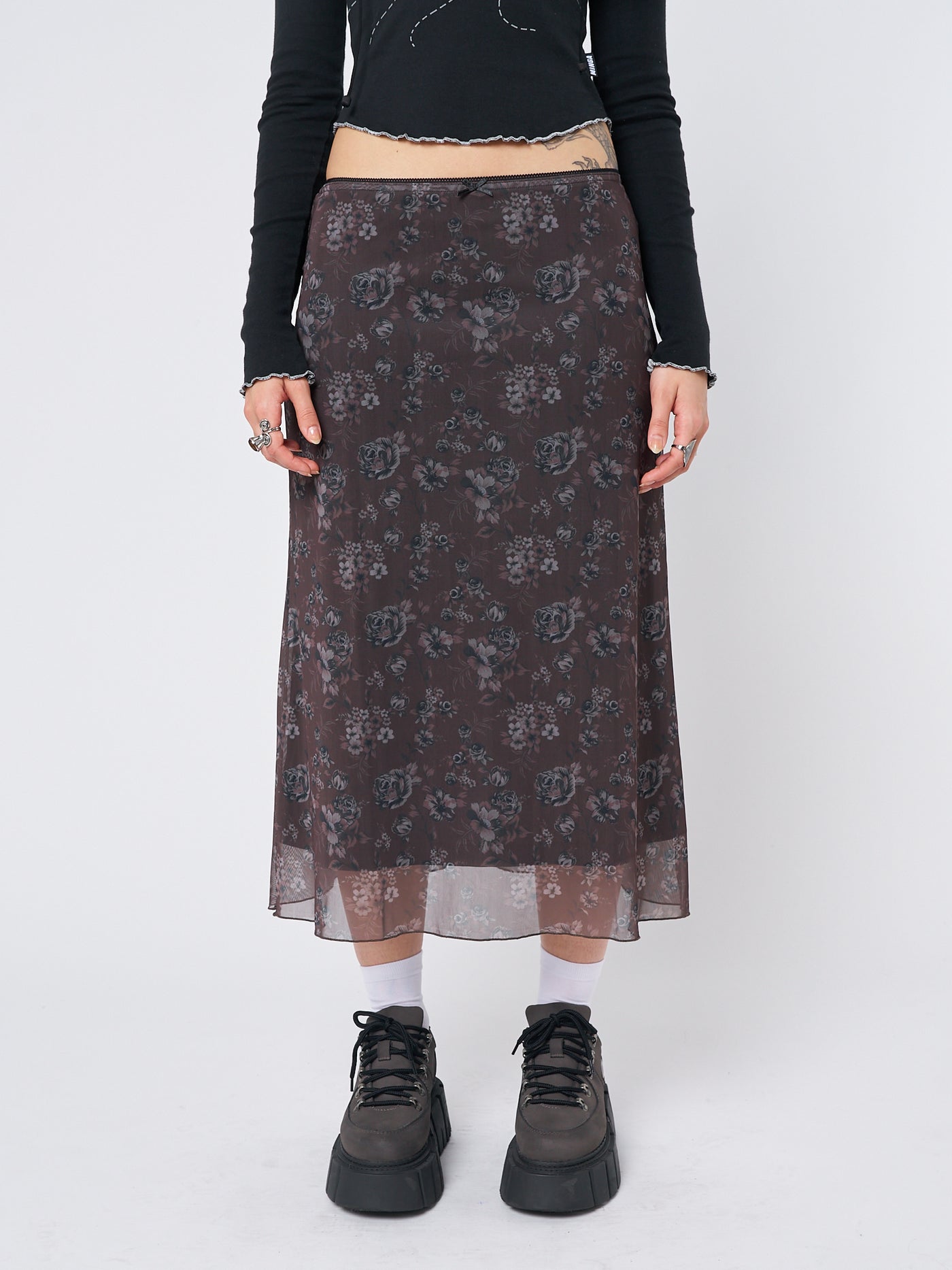 Pearl Floral Print Midi Skirt - Minga London