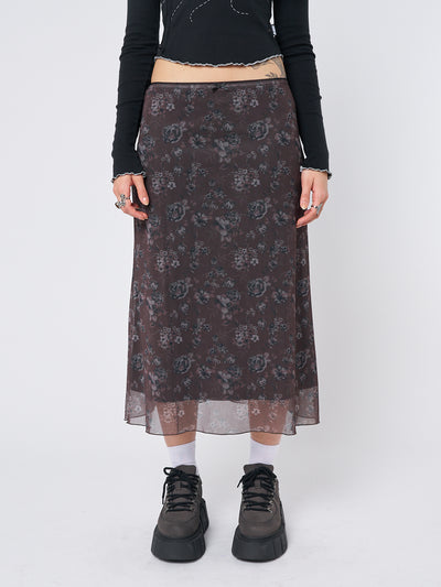 Pearl Floral Print Midi Skirt - Minga London