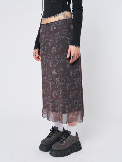 Pearl Floral Print Midi Skirt - Minga London