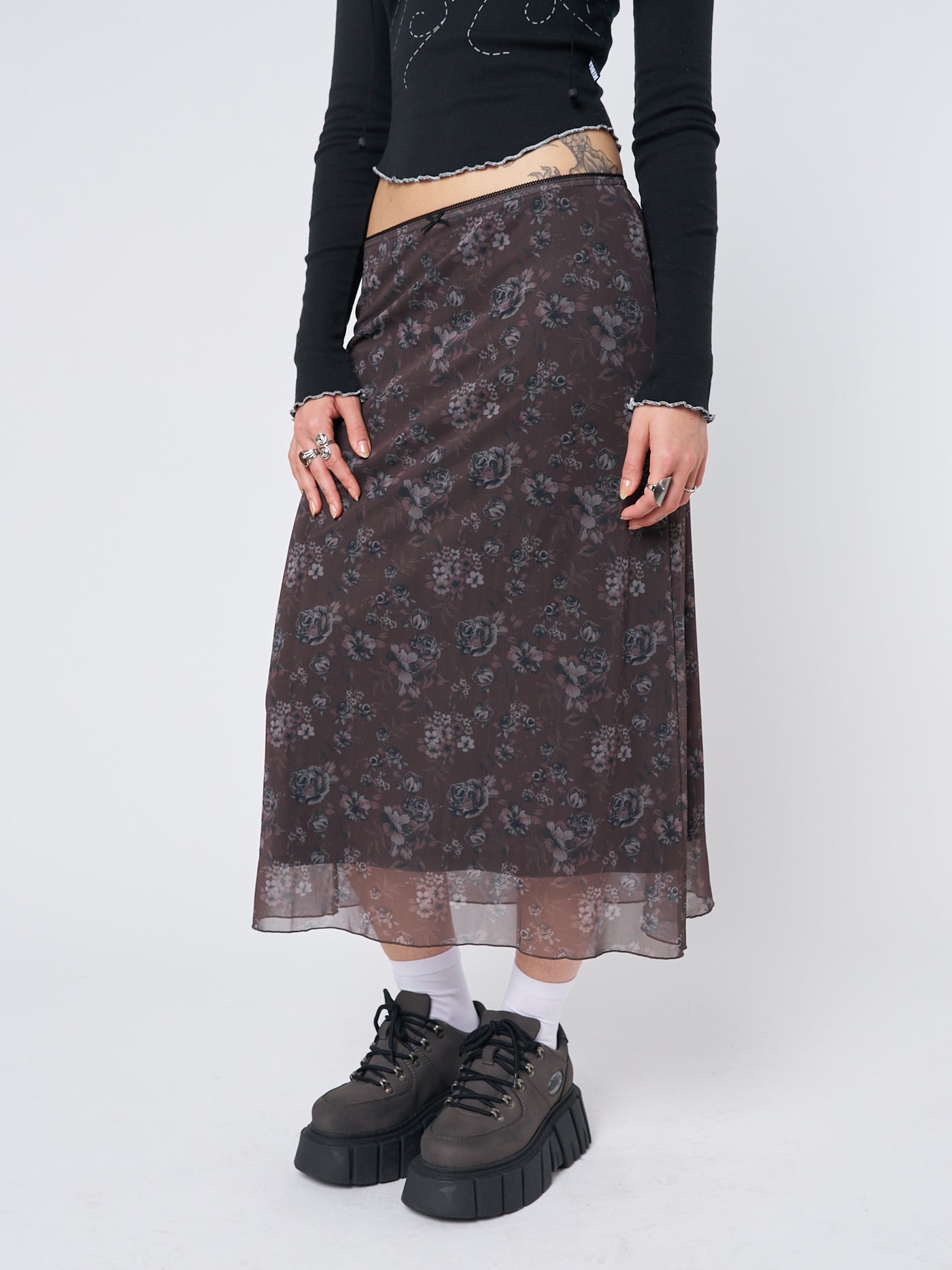 Pearl Floral Print Midi Skirt - Minga London