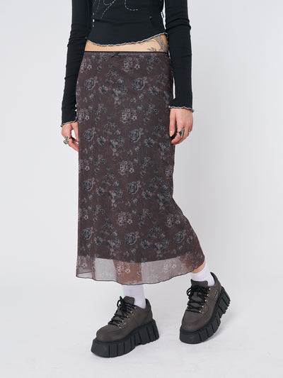 Pearl Floral Print Midi Skirt - Minga London