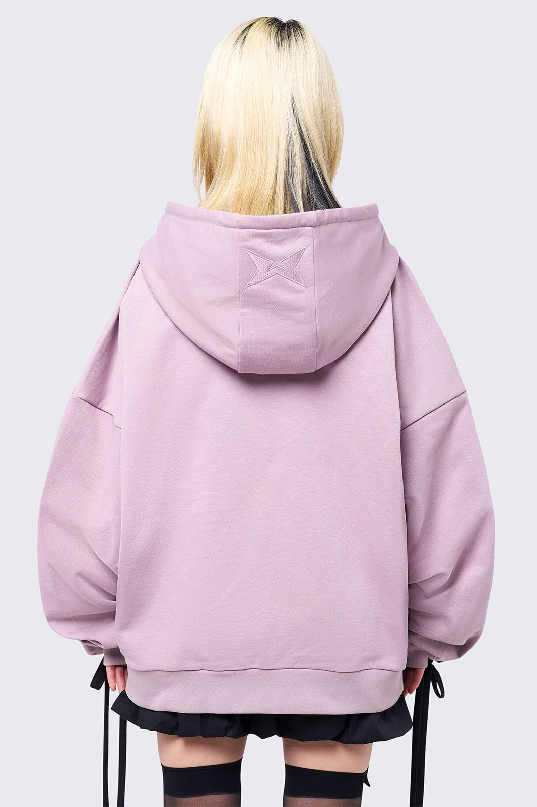 Pink Oversized Zip Up Hoodie with Black Lace Up | Minga London