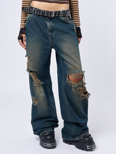 RIP' Washed Blue Loose Baggy Jeans | Y2K Jeans | Minga London