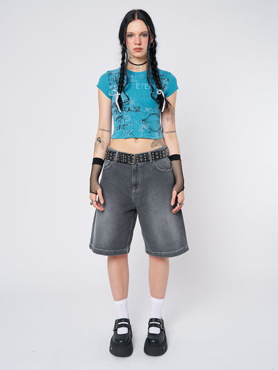 Real World Blue Graphic Baby Tee - Minga London