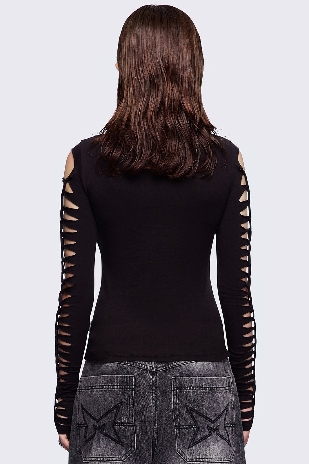 Studded Cross Black Top with Slashed Sleeves | Minga London