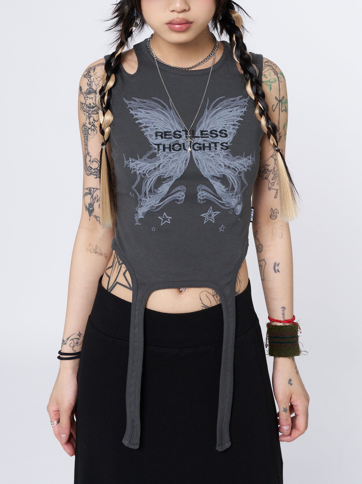 Restless Thoughts Grey Straps Top - Minga London